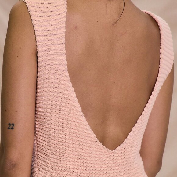 Pink Party Women's Sleeveless Ribbed Maxi Sweater Dress with Frill Fray Hem - Picture 5 of 6